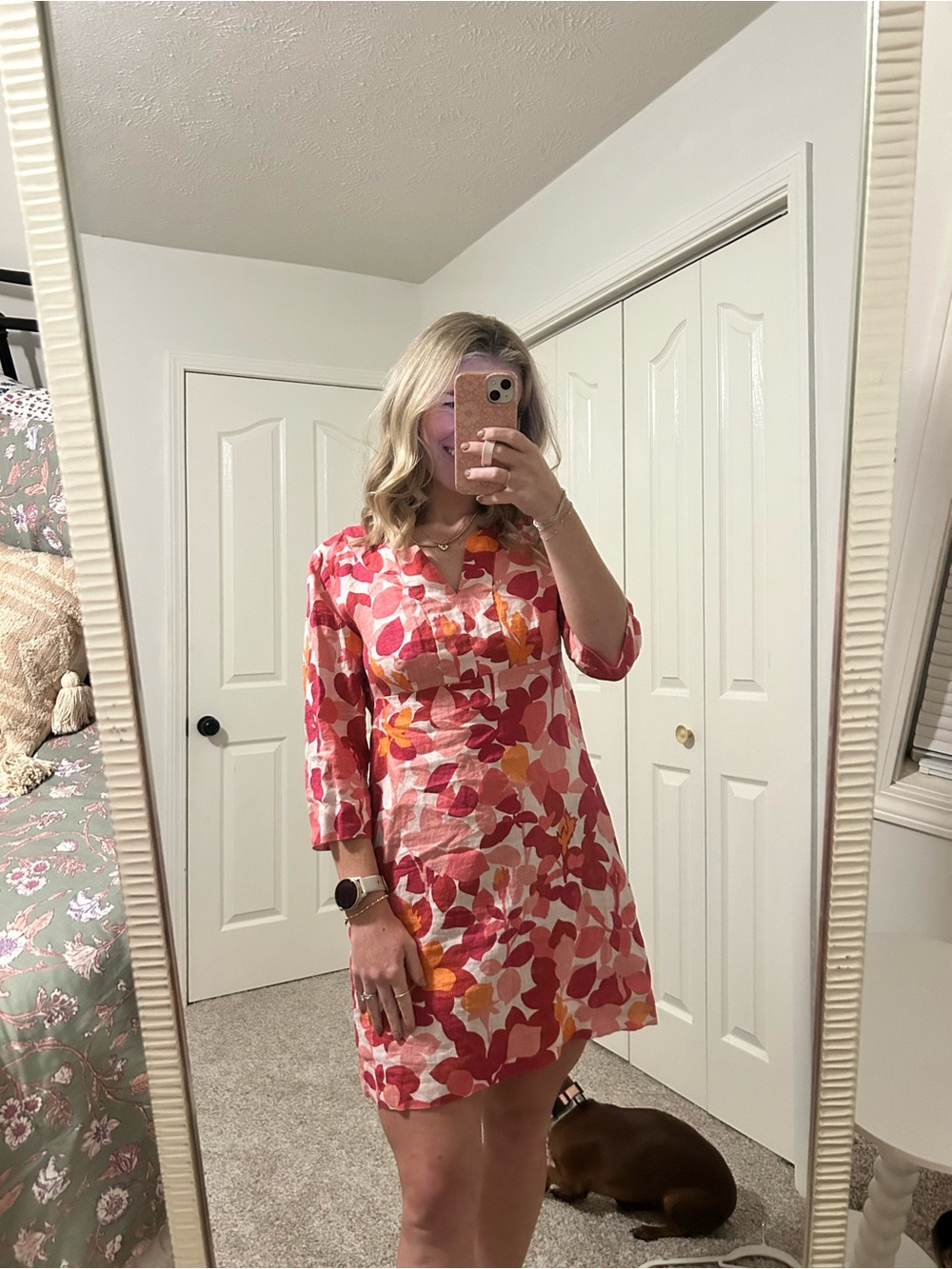 Boden Pink and Orange Floral Mini Dress